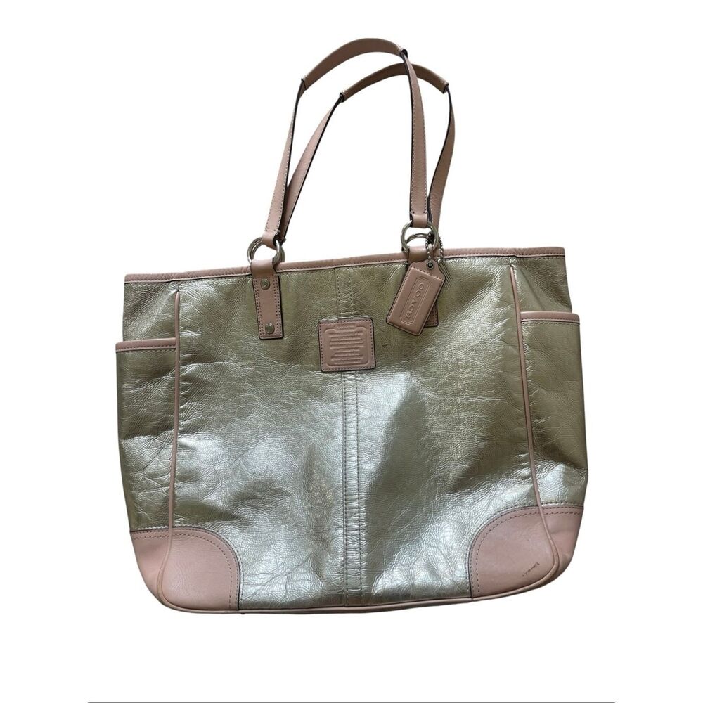 Coach Metro Metallic Gold Tan Leather Tote Bag Handbag